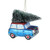 4" Blue Station Wagon Hauling Home the Holiday Tree Christmas Ornament - IMAGE 1