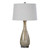 Light Taupe Embossed Ceramic Table Lamp with Round Gray Shade 31” - IMAGE 1