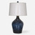 Midnight Blue Glass Table Lamp with Round Beige Shade 31” - IMAGE 1