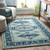 9' x 13' Traditional Style Teal Blue and Ivory Rectangular Area Throw Rug