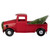 13.25" Red Iron Truck with Green Frosted Tree and Wreath Christmas Tabletop Decoration