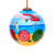 3” Blue and Yellow Christmas Beach Umbrella Hand Painted Glass Hanging Christmas Ornament - IMAGE 1