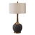Hand Scored Ceramic Base Table Lamp with Gray Drum Shade - 32" - Black - IMAGE 1