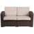 55.5" Chocolate Brown Outdoor Patio Furniture Loveseat - Beige Cushion - IMAGE 1