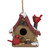 7" Brown and Red Birdhouse with Cardinals Hanging Christmas Decoration - IMAGE 1
