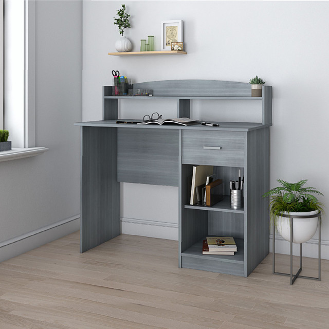 40.5" Gray Unique Techni Mobili Modern Office Desk with Hutch