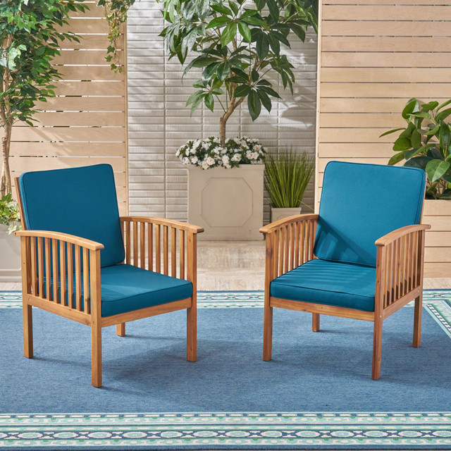 Set of 2 Brown & Teal Blue Contemporary Outdoor Club Chairs 33.5