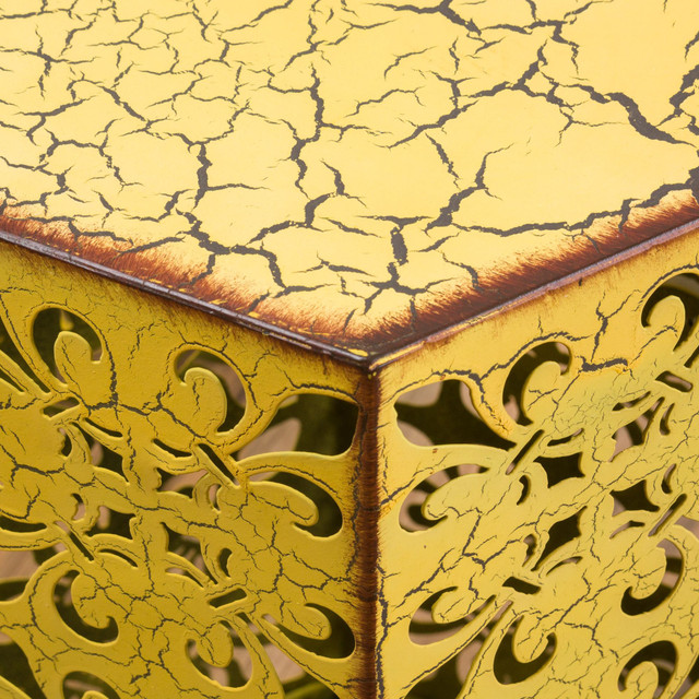 Set of 2 Yellow & Brown Antique Outdoor Patio Accent Tables Christmas Central