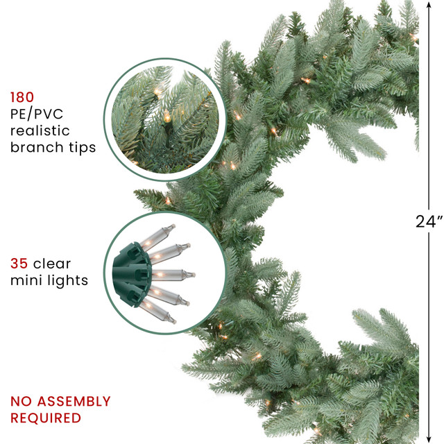 Real Touch™️ Pre-Lit Washington Frasier Fir Artificial Christmas Wreath ...