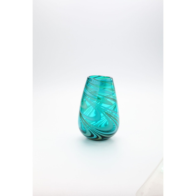 10.5" Blue & Green Swirled Hand Blown Glass Table Top Vase Christmas