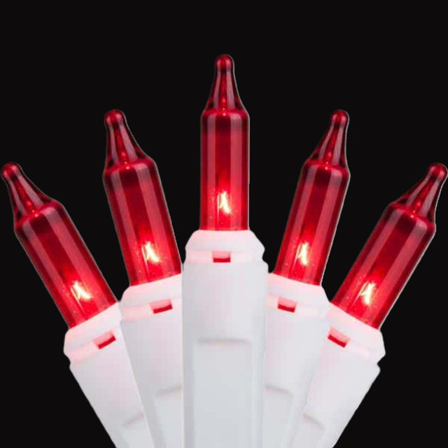 100Count Red Mini Christmas Light Set, 18ft White Wire Christmas Central