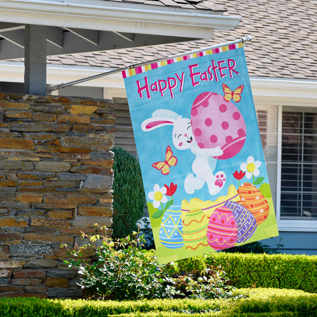 Happy Easter Bunny with Eggs Outdoor House Flag 28