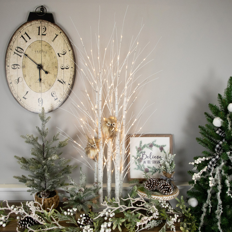 4' LED Lighted White Birch Twig Tree Cluster Christmas Decoration