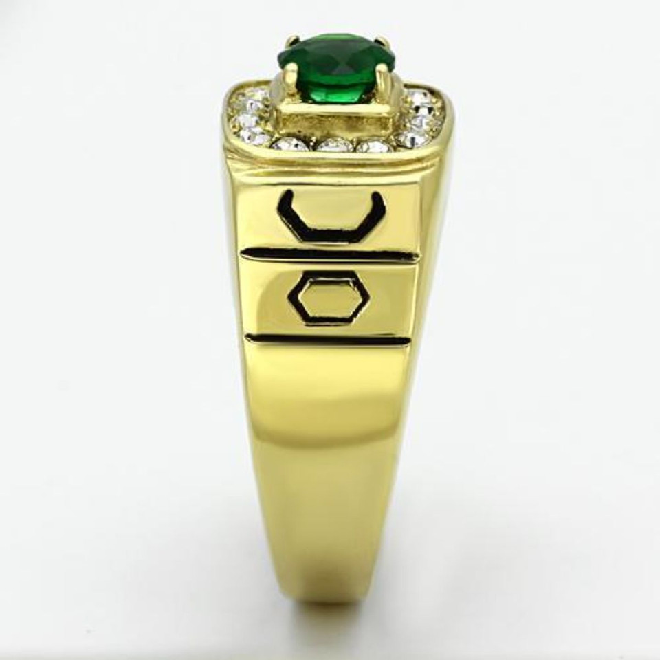 MASOP Men's Stainless Steel Wide Band Ring – Green Emerald Square Stone Statement Ring