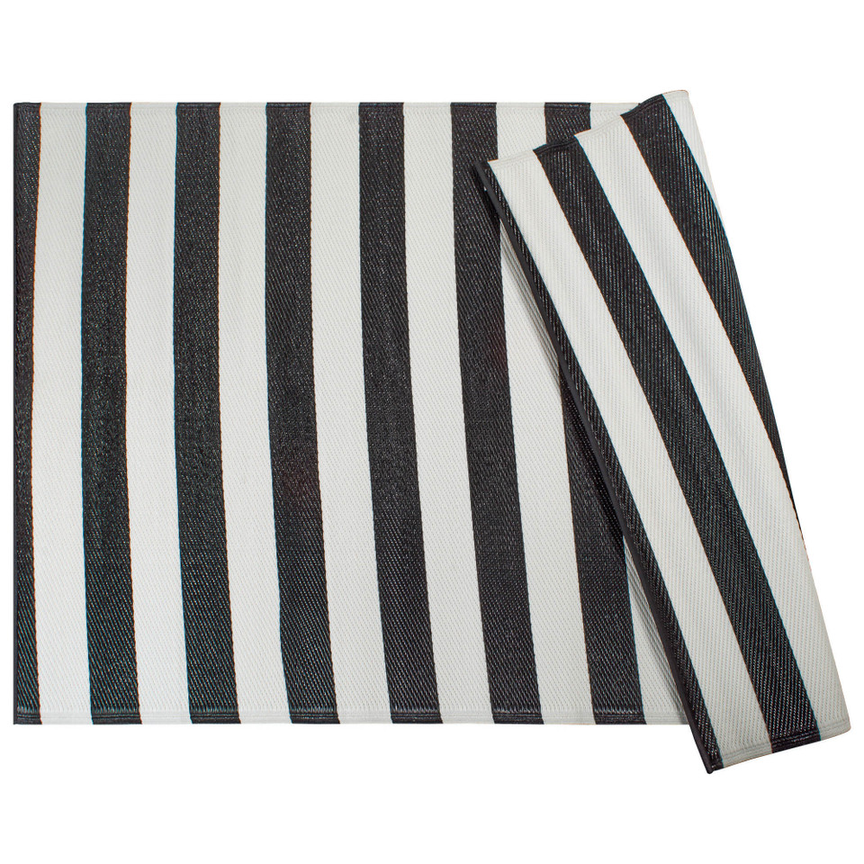 4' x 6' Black & White Rectangular Home Essentials Striped Outdoor Rug