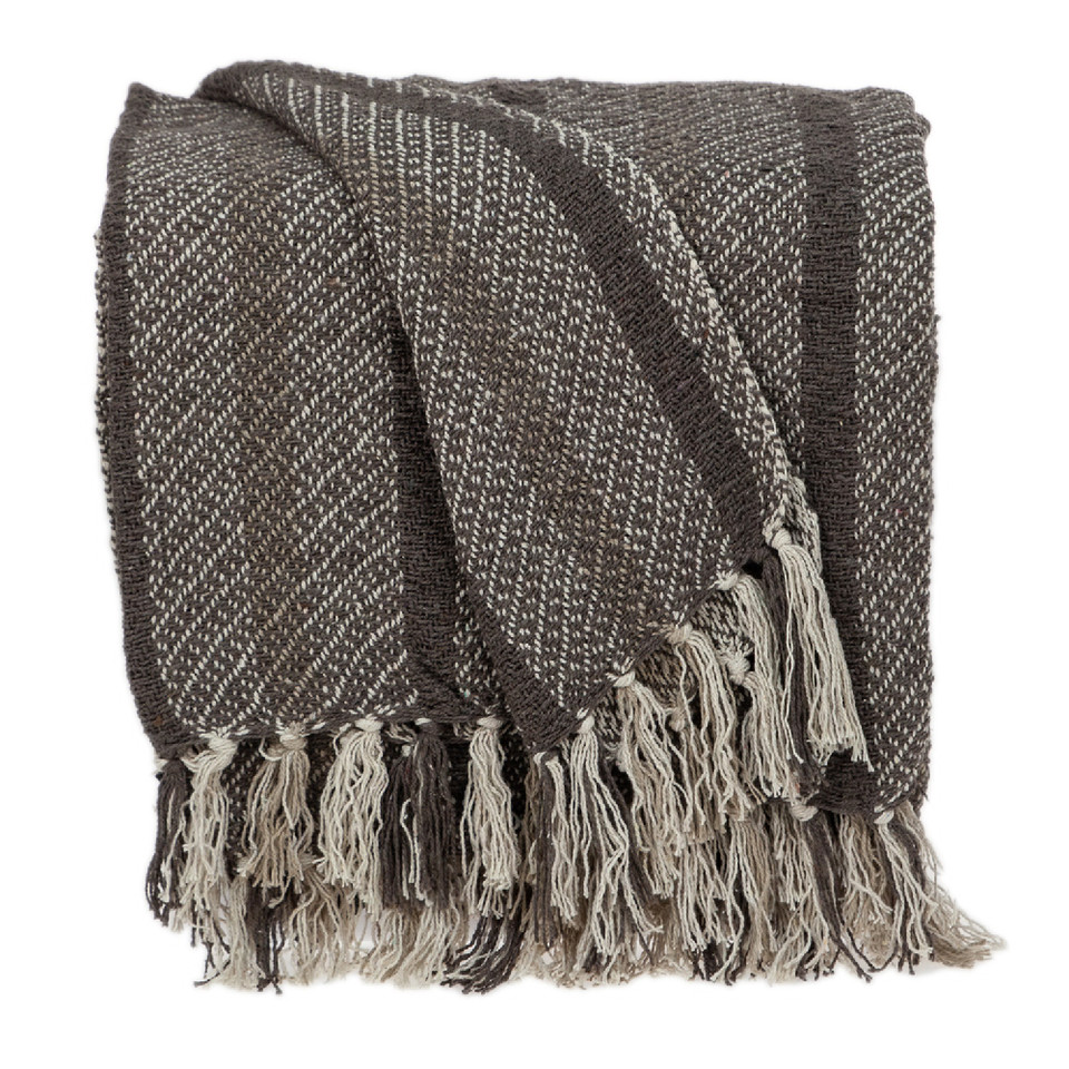 Gray & Beige Woven Handloomed Striped Throw Blanket 52" x 67 ...
