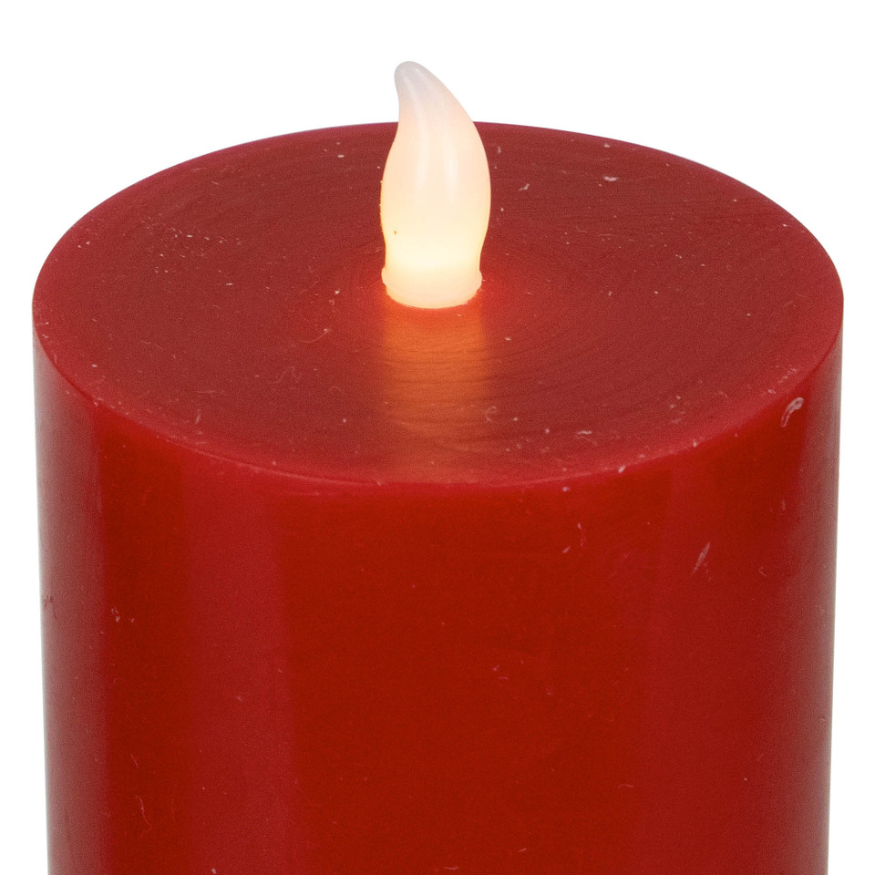 Set of 3 Flameless Solid Red Flickering LED Wax Pillar Candles 8 ...