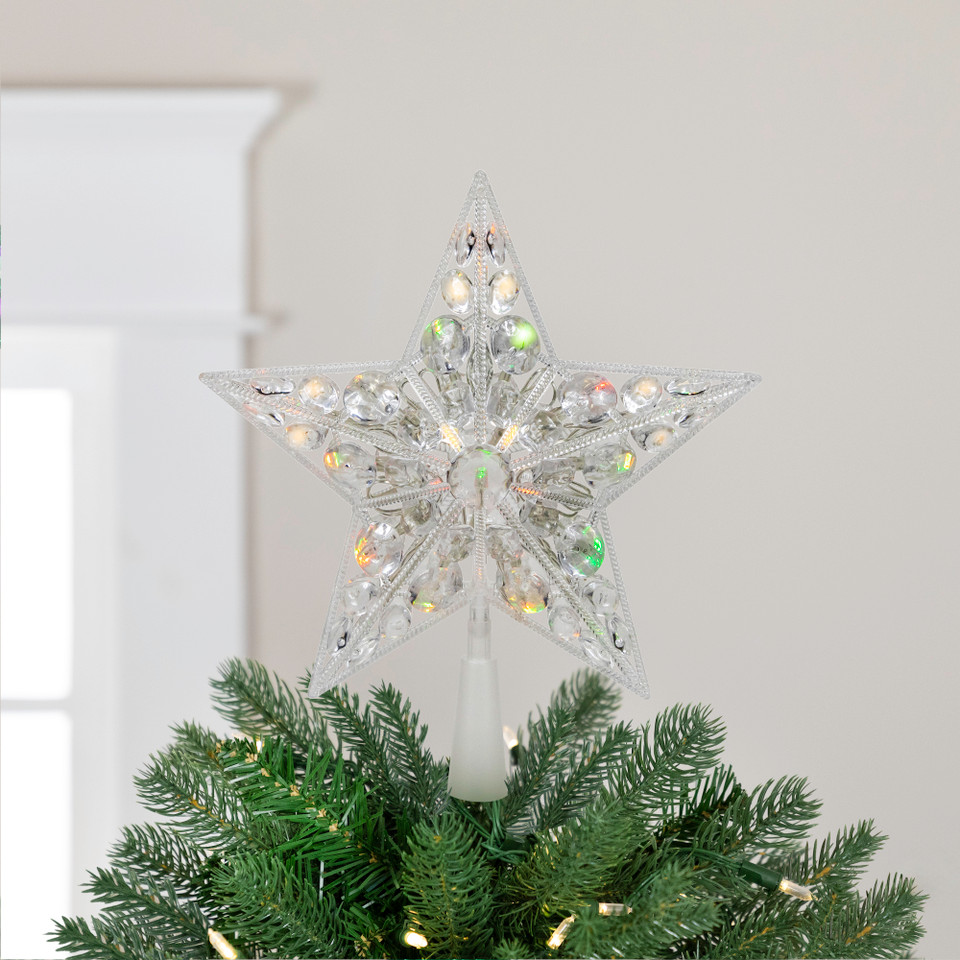 LED lighted B/O color changing jeweled star topper