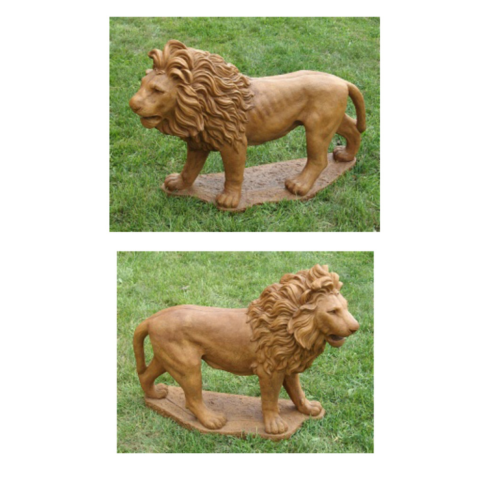 Set of 2 Majestic Lion Cast Stone Concrete Outdoor Garden Statues 36