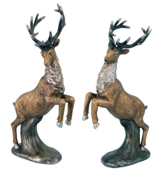 Set of 2 Bronze & Silver Reindeer Christmas Tabletop Figurines 15