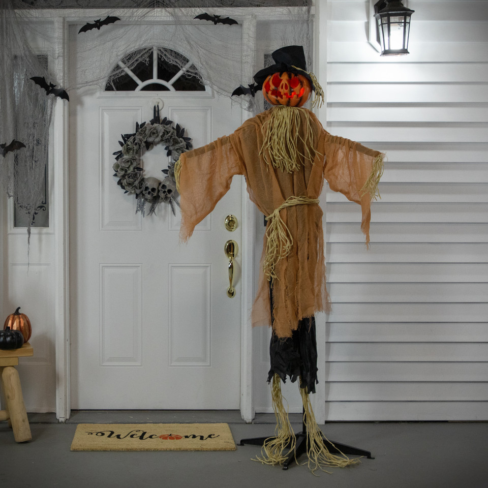 6' Black & Brown Animated Jack o Lantern Scarecrow Halloween Decor ...