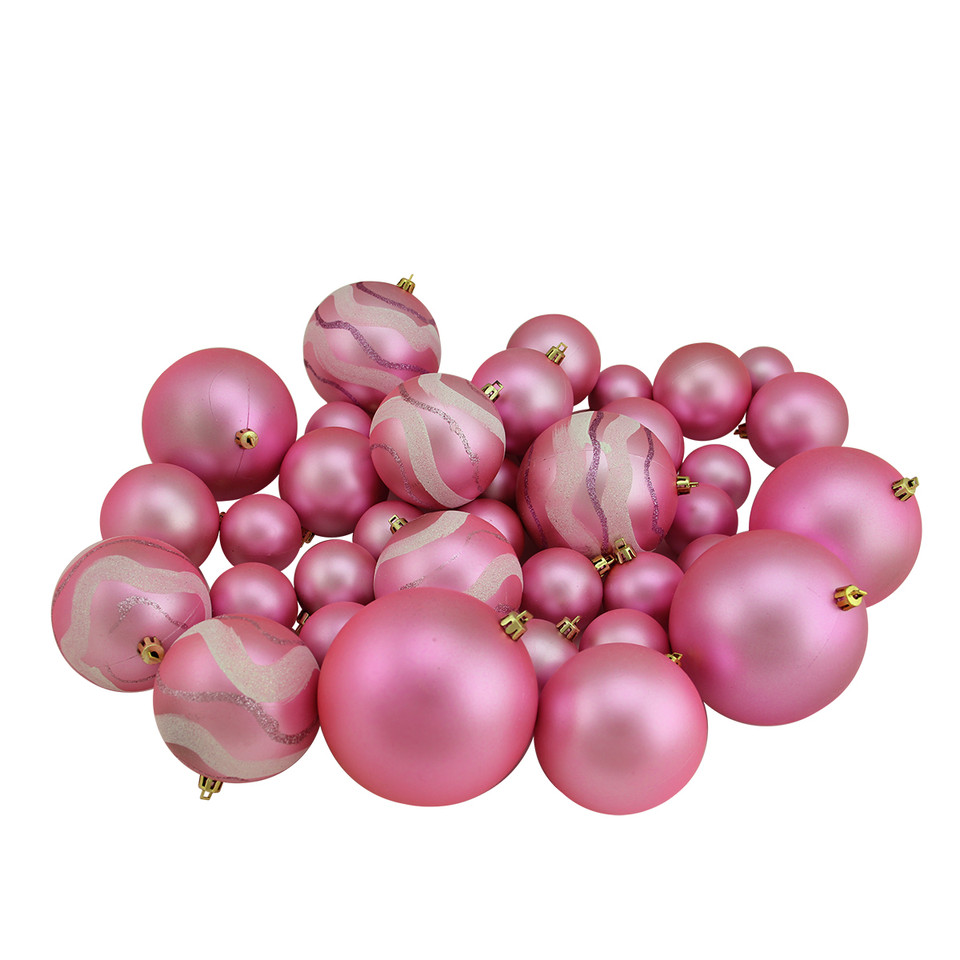 39ct Pink Shatterproof 2Finish Christmas Ball Ornaments 4" (100mm