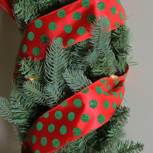 Shimmering Red Green Polka Dot Christmas Wired Craft Ribbon 2 5 X 10 