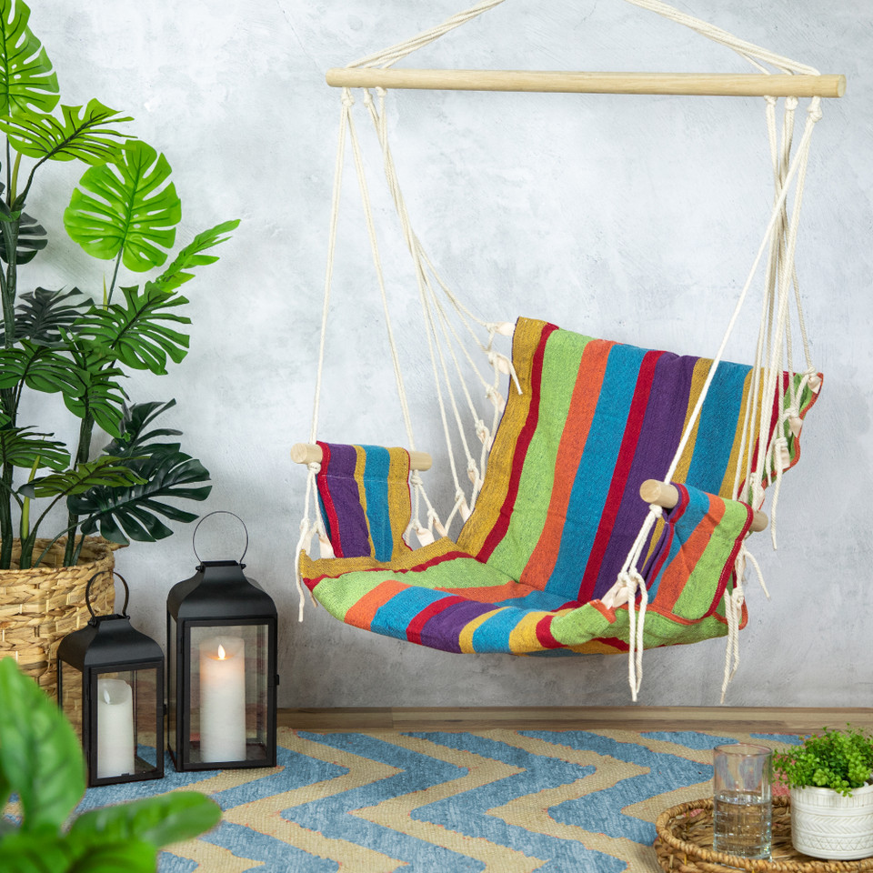 Striped multicolor hammock chair with armrests
