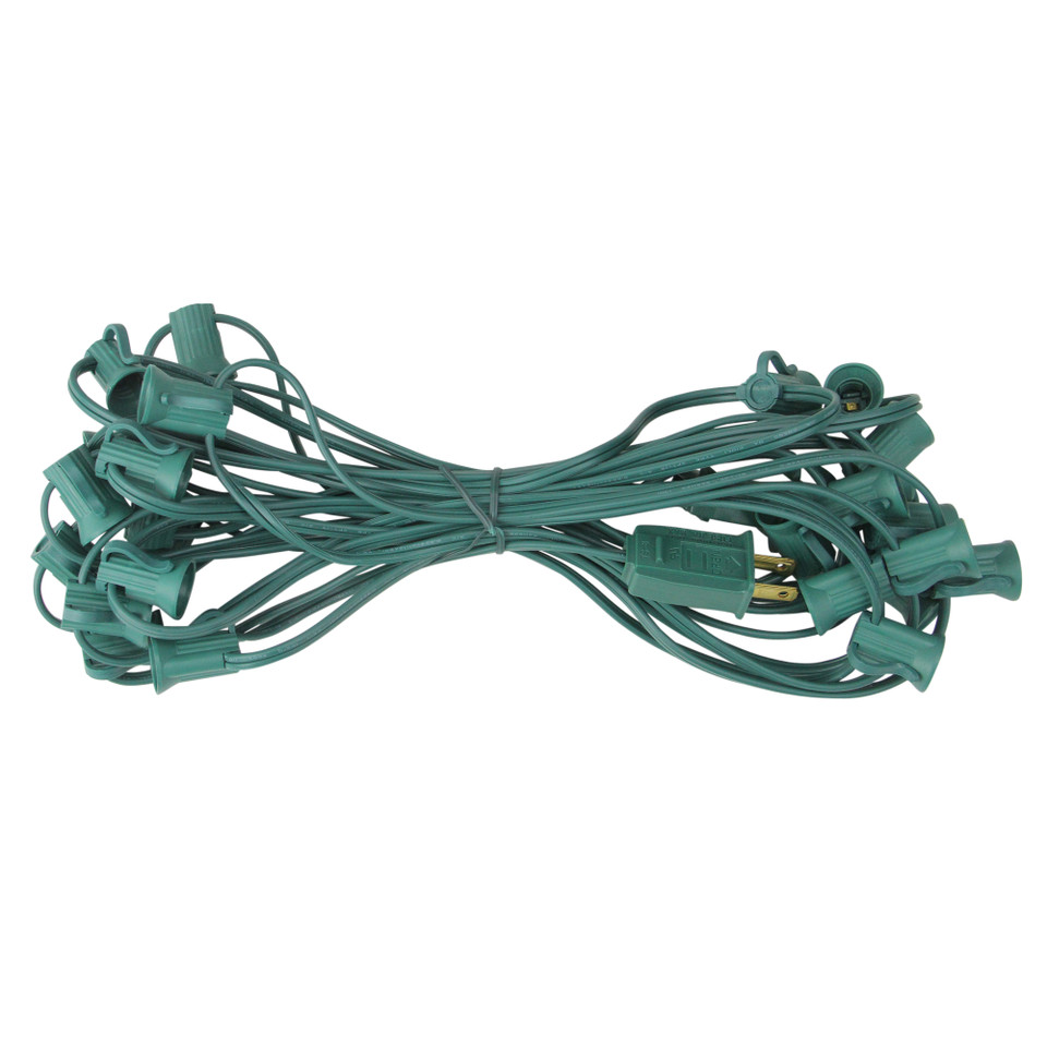 25' Commercial C7 Christmas Light Socket - Green Wire | Christmas Central