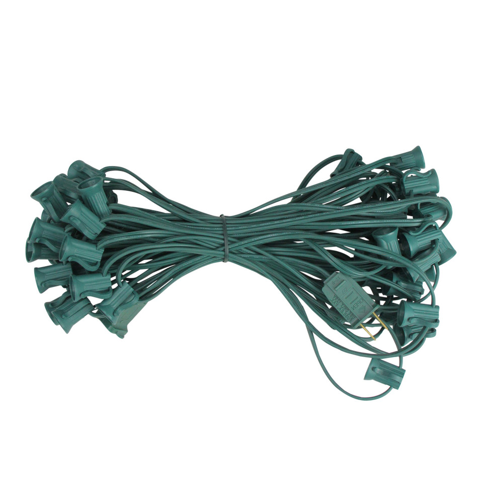 50' Green Contemporary Commercial C7 Christmas Light Socket Set
