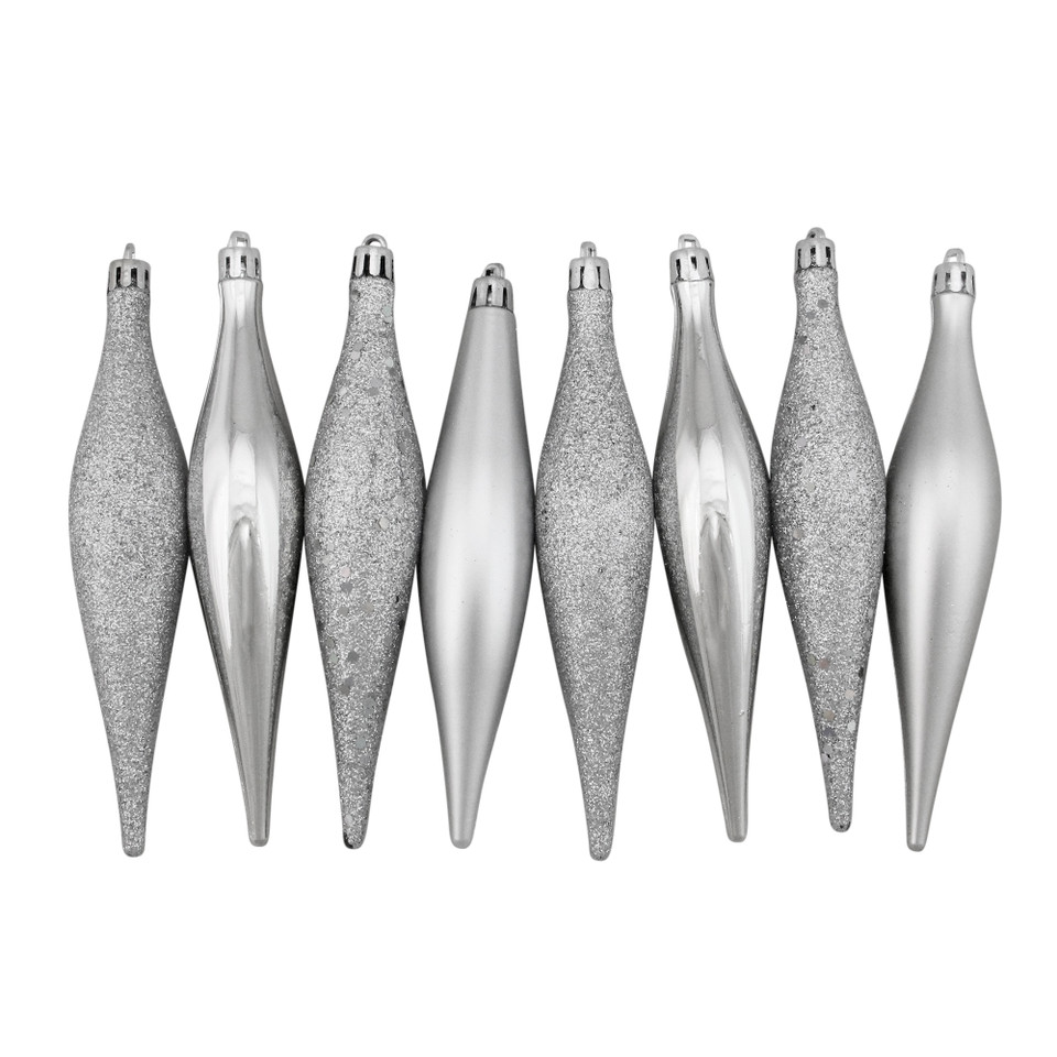 8ct Silver Shatterproof 4Finish Christmas Finial Drop Ornaments 6