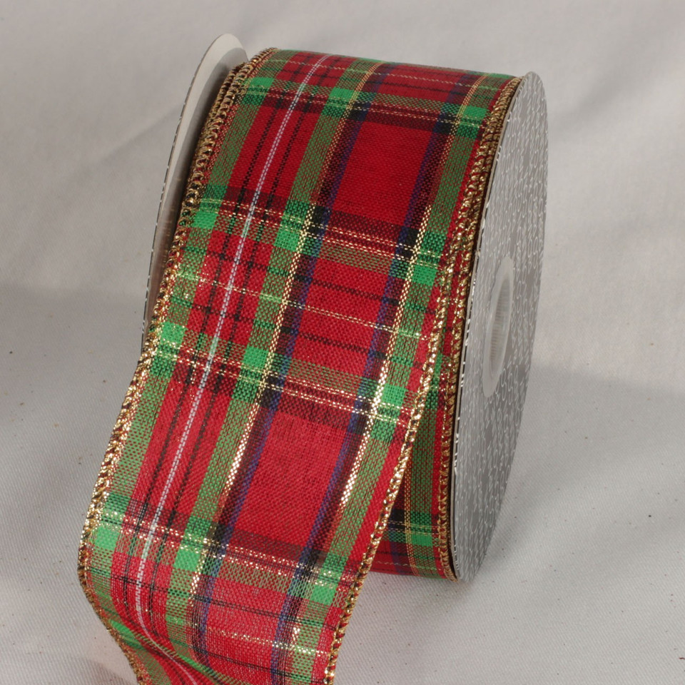 Red & Green Tartan Plaid Wired Craft Ribbon 2.5" x 40 Yards Christmas