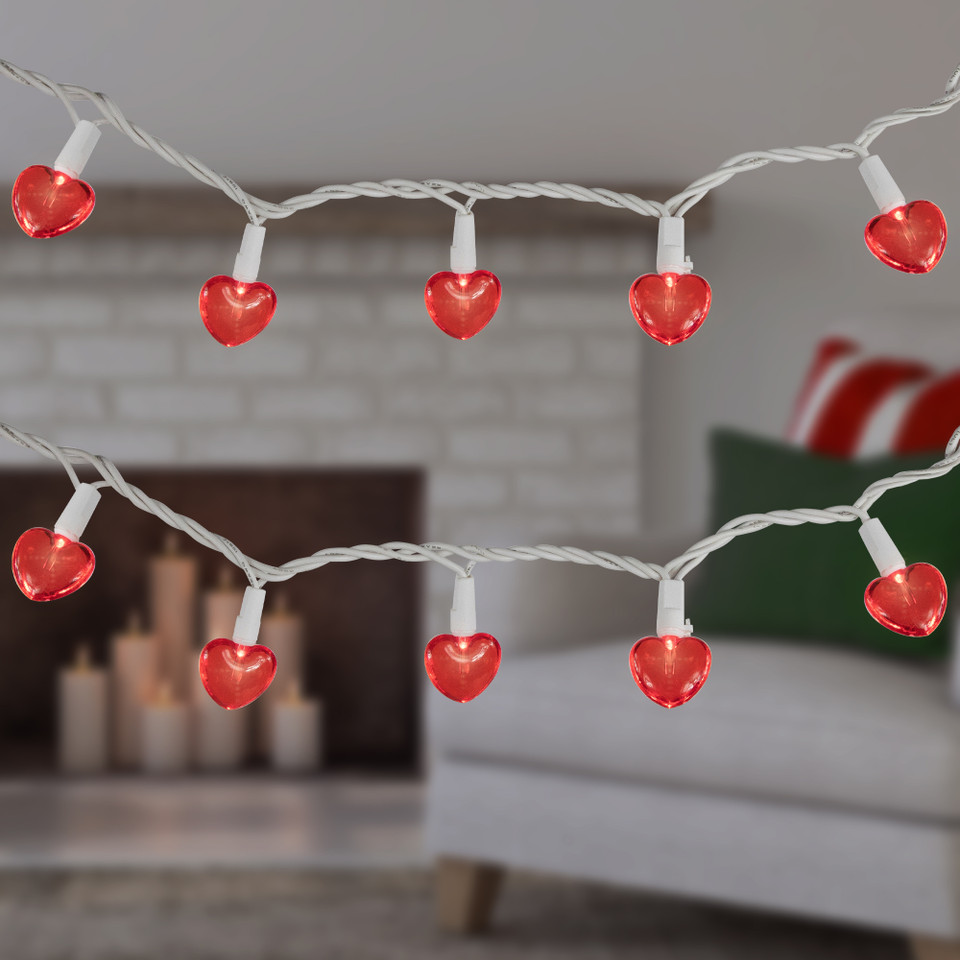 20 Red LED Mini Heart Valentine's Day Lights 4.75 ft White Wire