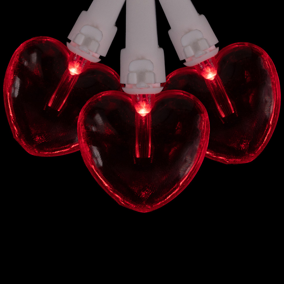 20 Red LED Mini Heart Valentine's Day Lights 4.75 ft White Wire
