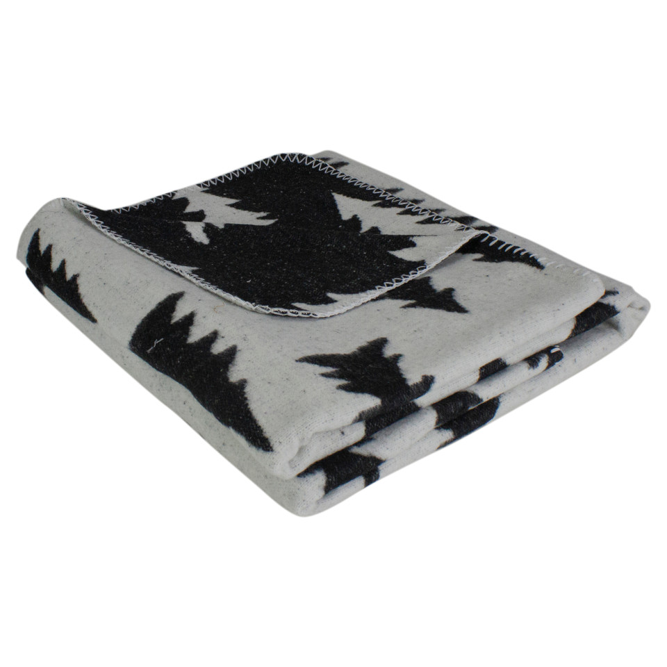 White Knit Christmas Throw Blanket with Black Trees 55" x 63