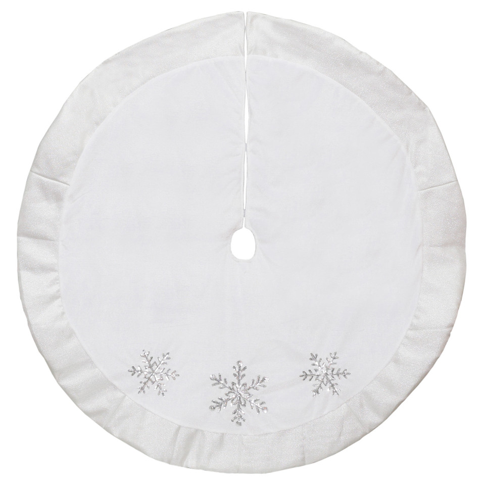 Fabric White/Silver Snowflakes Print Tree Skirt main image 0