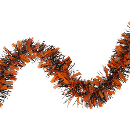 50 foot orange and black Halloween tinsel garland 