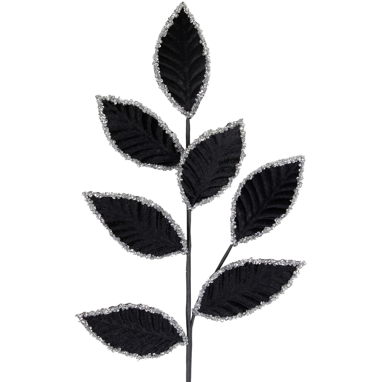 black and silver sequin leaves Christmas pick