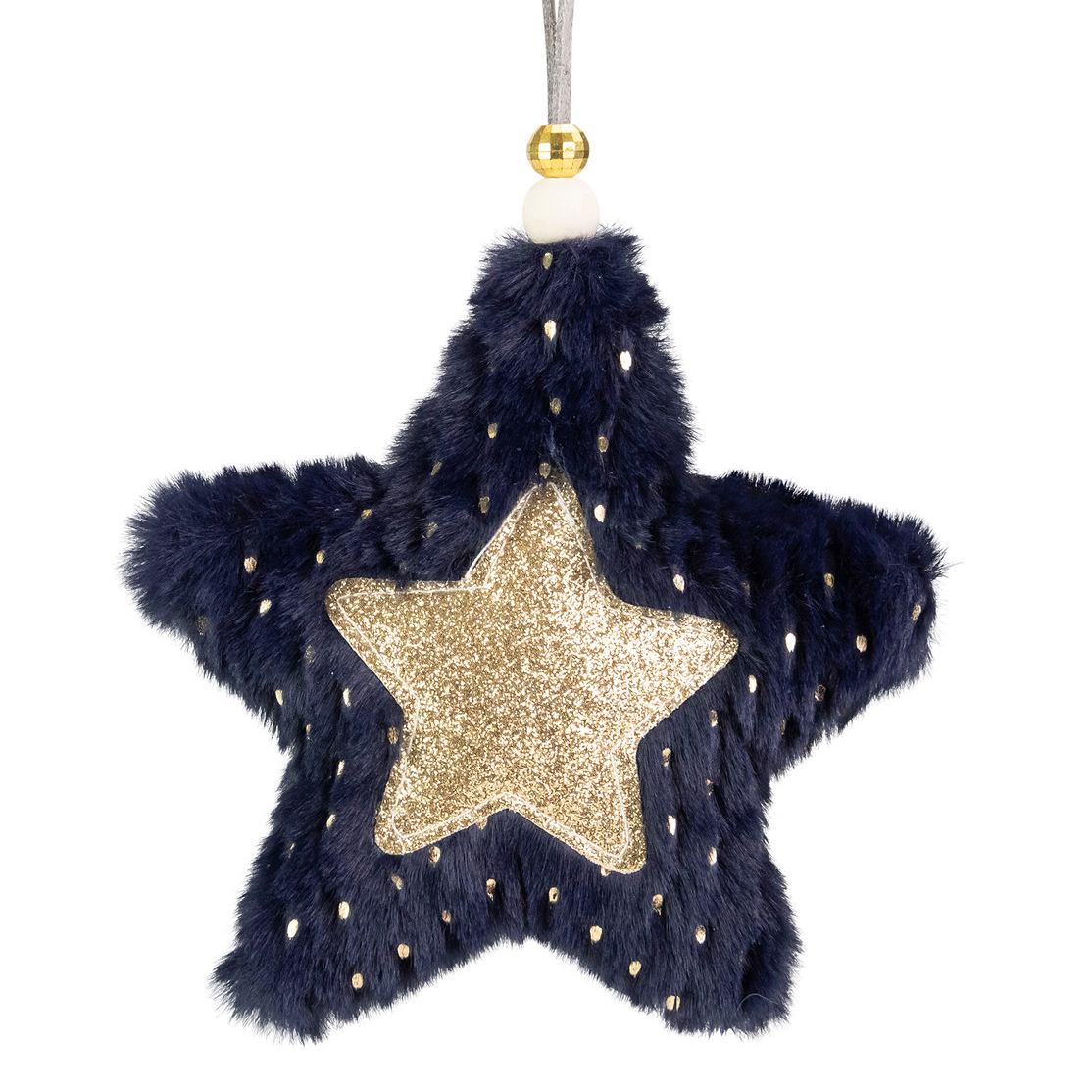 fuzzy blue and gold star ornament