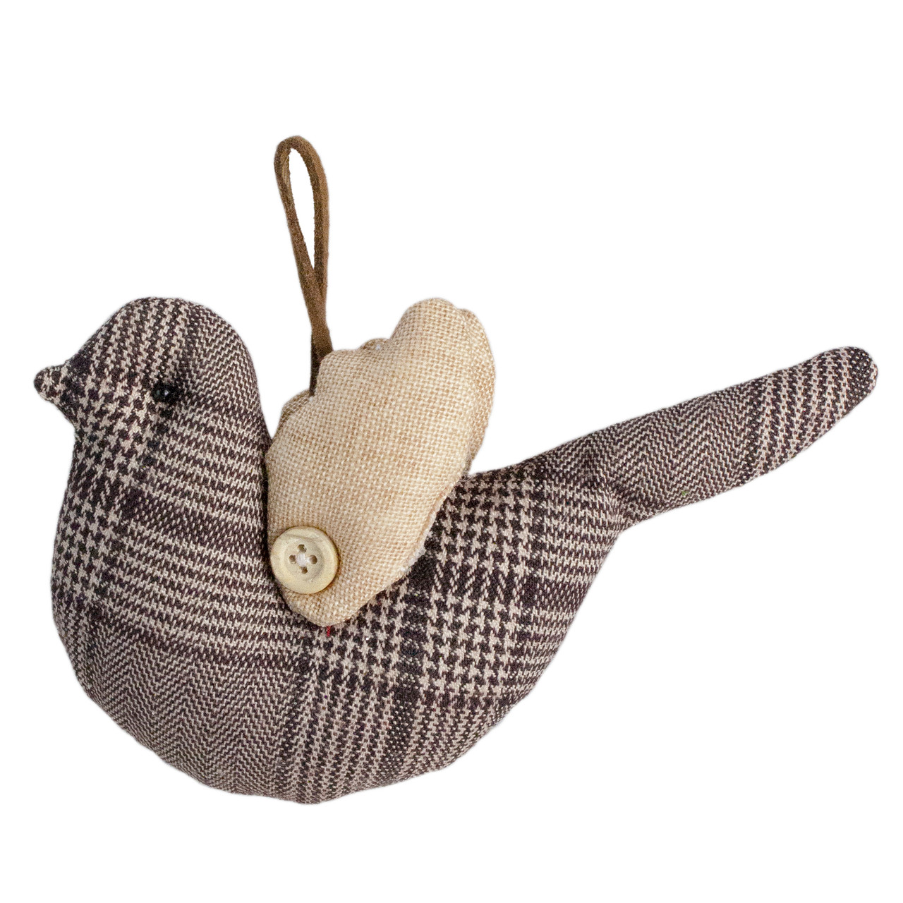 brown and beige houndstooth plaid bird ornament