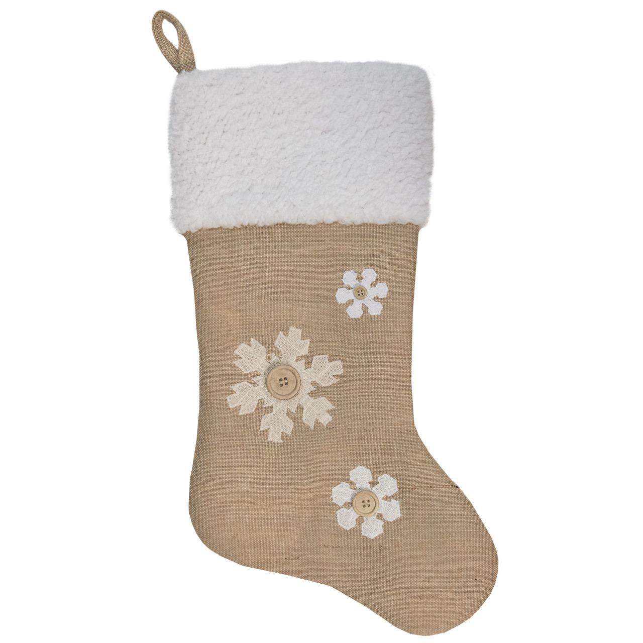 beige and ivory snowflake embroidered Christmas stocking