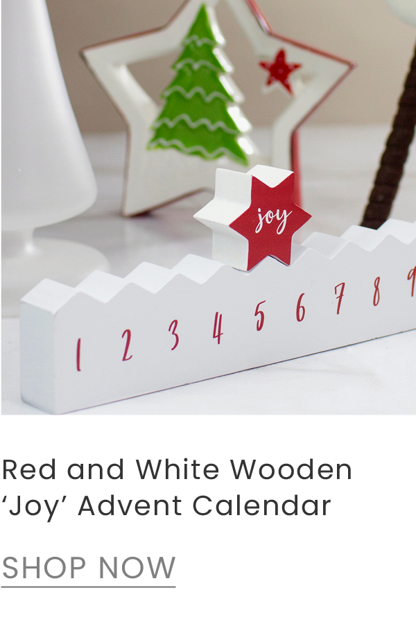 red and white wooden "Joy" countdown snowman advent calendar 