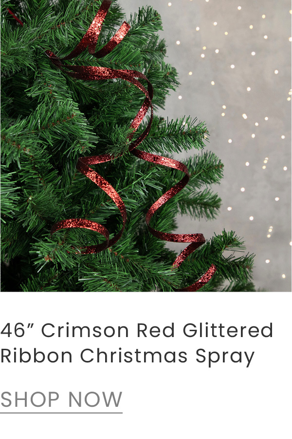 46 inch crimson red glittered ribbon Christmas spray