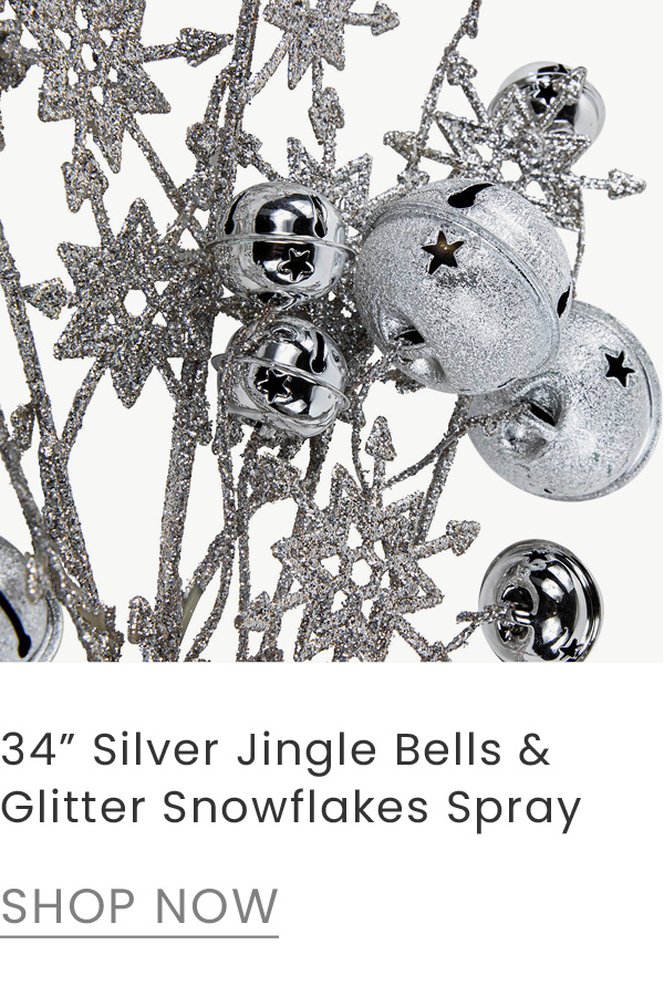 34 inch silver jingle bells and glitter snowflakes Christmas spray