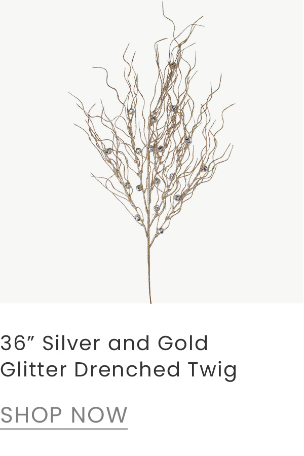 36 inch silver and gold glitter drenched twig Christmas spray