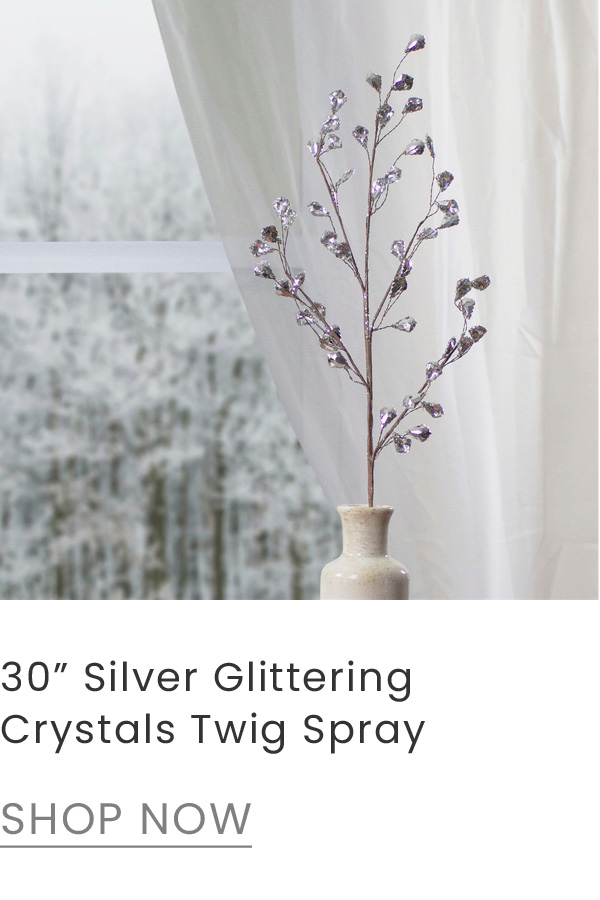 30 inch silver and glittering crystals twig Christmas spray