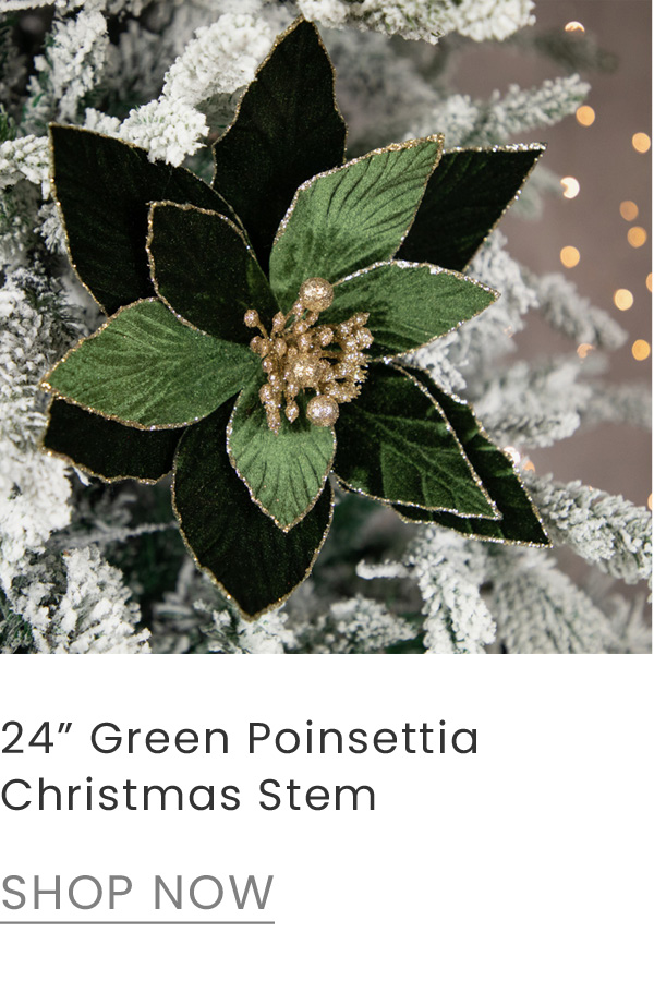 24 inch green velveteen glittered poinsettia stem Christmas spray