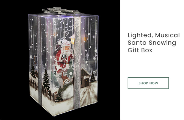 12-inch lighted musical Santa Claus snowing gift box