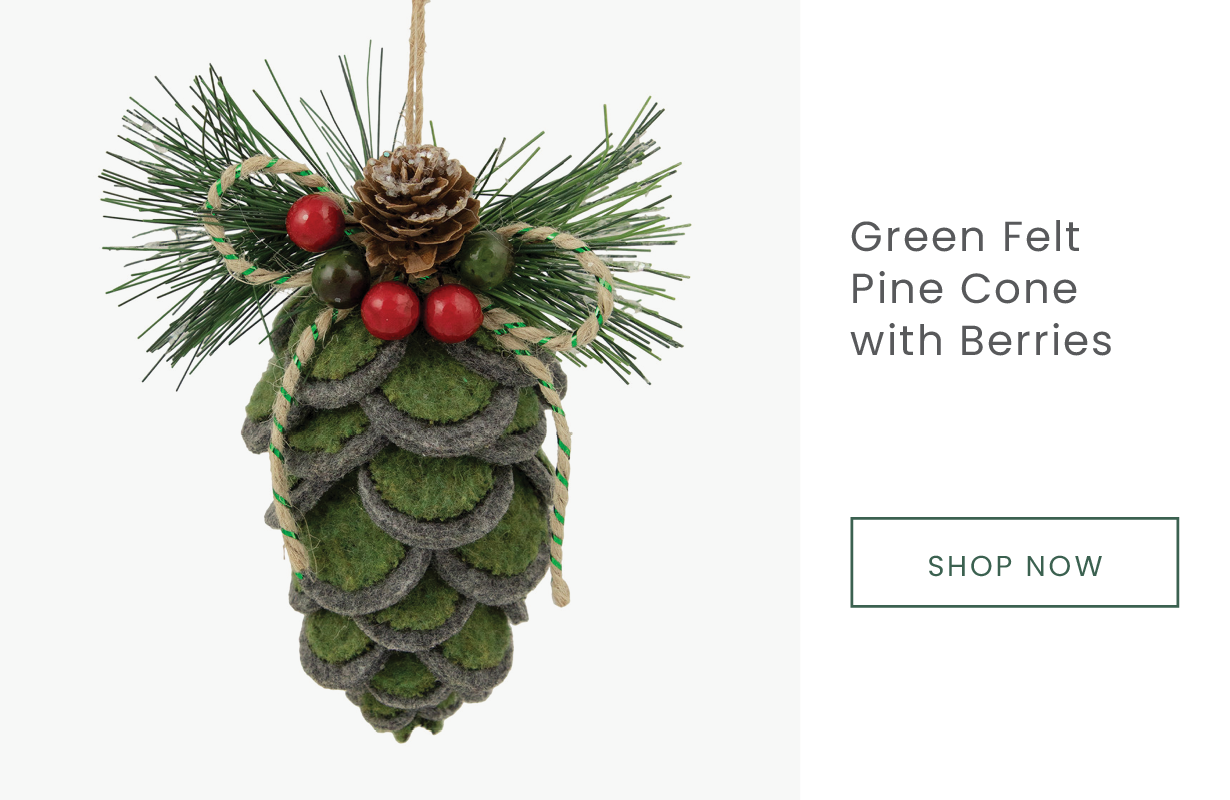 felt, pine sprig and berry pinecone ornament