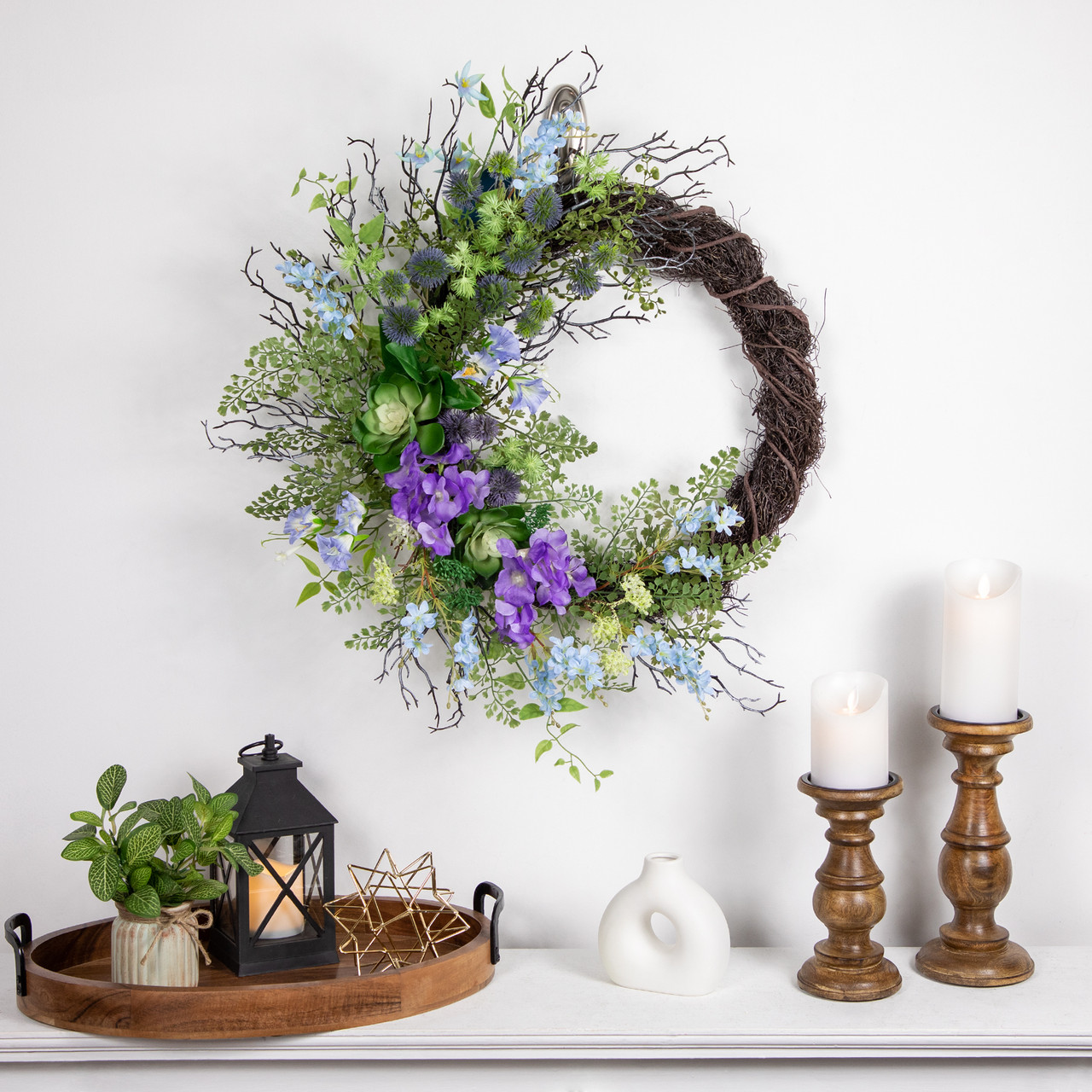 Mixed Wildflowers & Twig Artificial Wreath